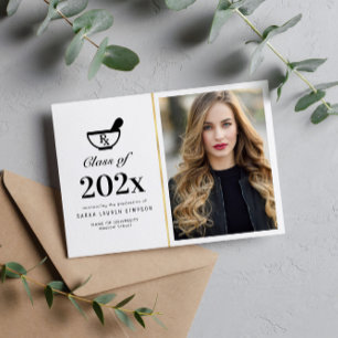 Elégant faire-part photo de diplôme en pharmacie