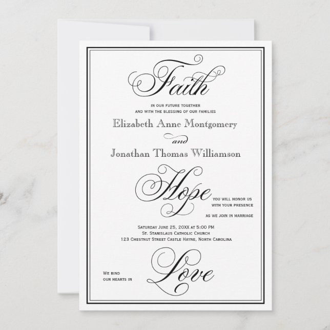 Elegant Faith Hope Love Script Faire-part de maria (Devant)