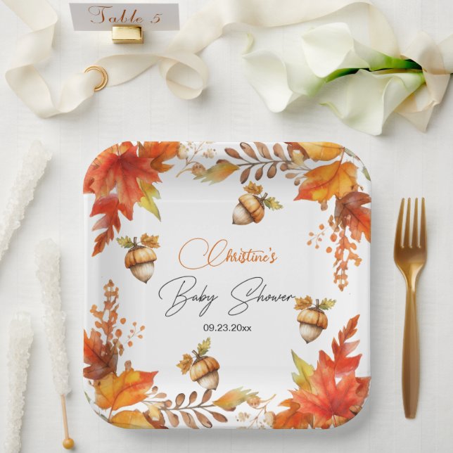 Elegant Fall Boho Floral Baby Shower Pappteller (Hochzeit)