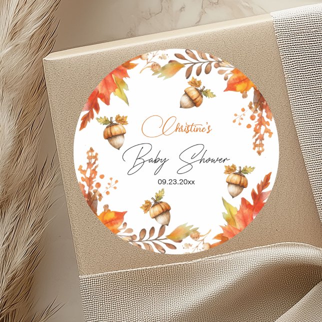 Elegant Fall Boho Floral Baby Shower Runder Aufkleber (Von Creator hochgeladen)