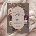 Elegant Fall Floral 60. Geburtstagsparty Einladung<br><div class="desc">Feiern Sie einen besonderen Geburtstag im luxuriösen Stil mit dieser maßgeschneiderten Herbst-Blumenfeier 60. Geburtstagsfeier. Rose, Rose, Beeren, Herbstlaub und Äste aus Kohl verbinden sich in Creme, Rosa und Pflaume zu einem warmen Ambiente, rustikaler Eleganz und Gastfreundschaft. Ein neutraler, mochafarbener Hintergrund verleiht den schönen Blumenelementen Kontrast und Interesse. Ein ovaler Rahmen...</div>