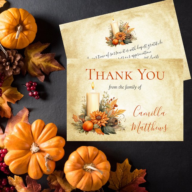 Elegant Fall Floral | Candle Bereavement Vielen Da Dankeskarte (Elegant Fall Floral Candle Funeral | Bereavement Thank You)