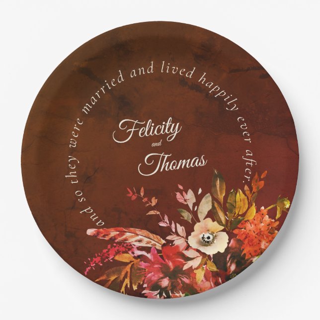 Elegant Fall Floral glücklich immer nach Hochzeit Pappteller (Vorderseite)