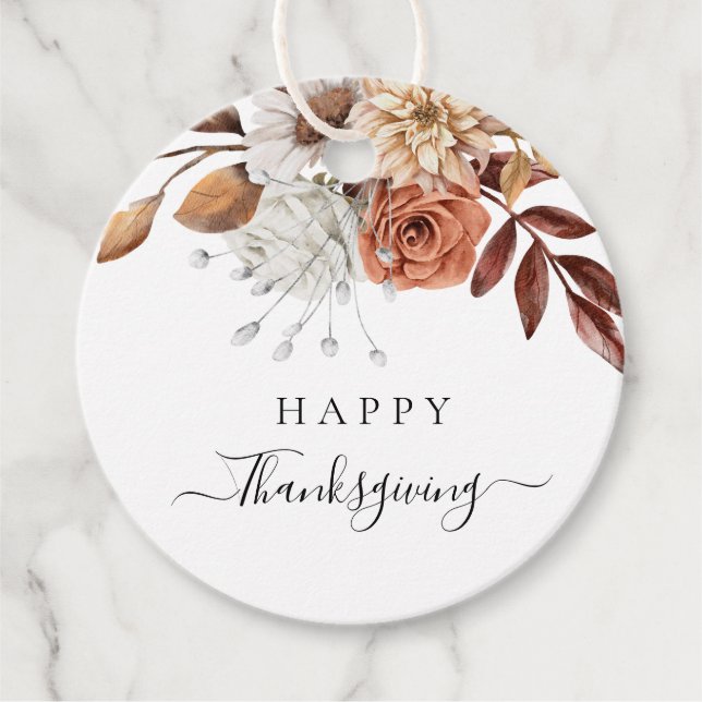 Elegant Fall Floral Happy Thanksgiving Geschenkanhänger (Vorderseite)