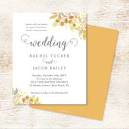 Elegant Fall Floral Orange Gold Wedding Invitation