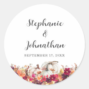 Elegant Fall Floral Pumpkin Wedding Runder Aufkleber