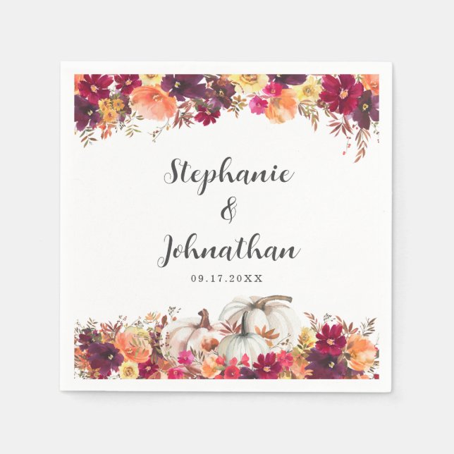Elegant Fall Floral Pumpkin Wedding Serviette (Vorderseite)