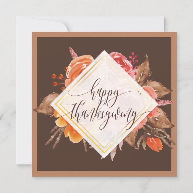 Elegant Fall Floral Script Happy Thanksgiving Card (Vorderseite)