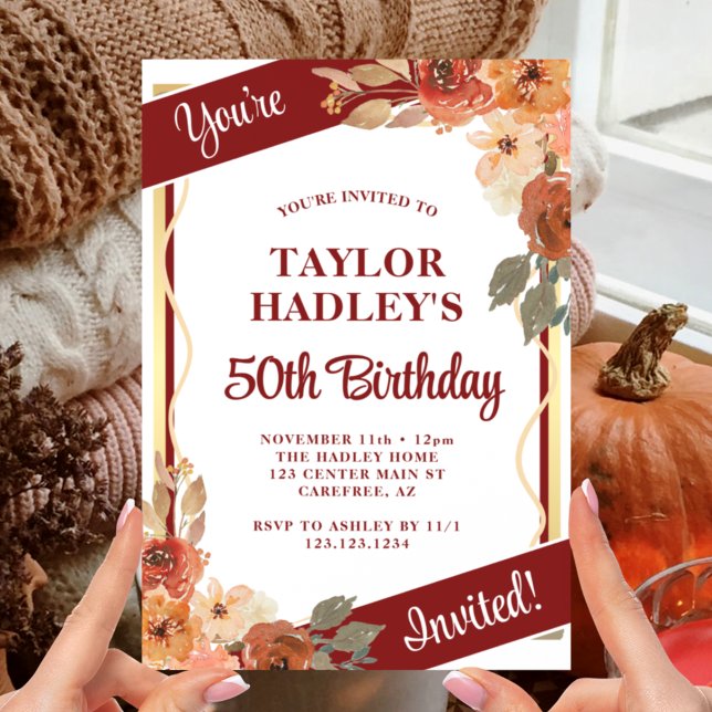 Elegant Fall Florals 50. Geburtstag Einladung (Von Creator hochgeladen)