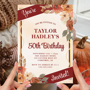Elegant Fall Florals 50. Geburtstag Einladung