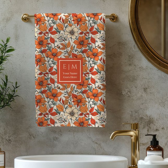 Elegant Fall Flowers Sage Copper Custom Bath Towel Badhandtuch Set (Elegant Fall Flowers Sage Copper Custom Bath Towel)