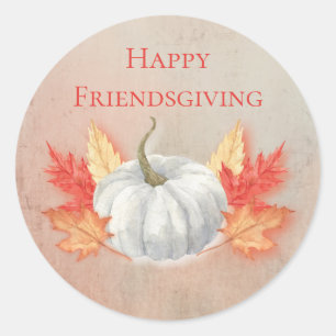 Elegant Fall Harvest Pumpkin Happy Friendsgiving Runder Aufkleber