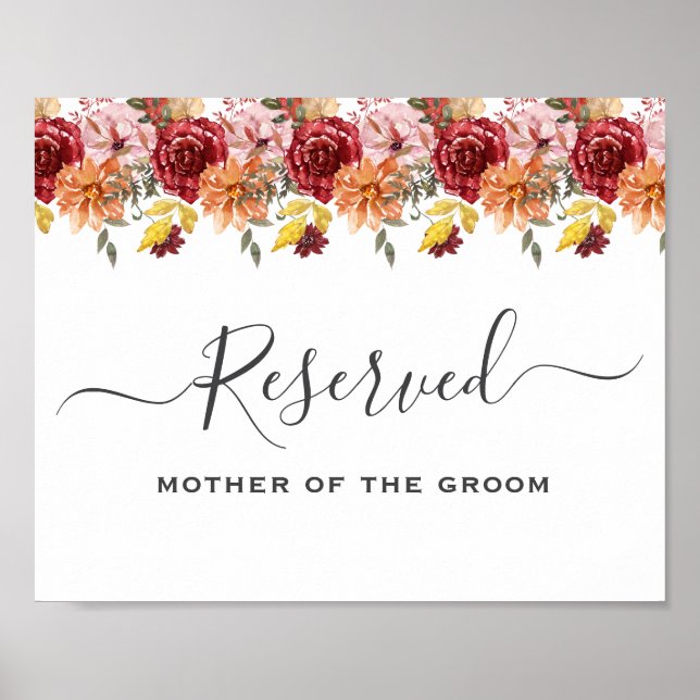 Elegant Fall Leaves Autumn Wedding Reserved Sign Poster (Vorne)