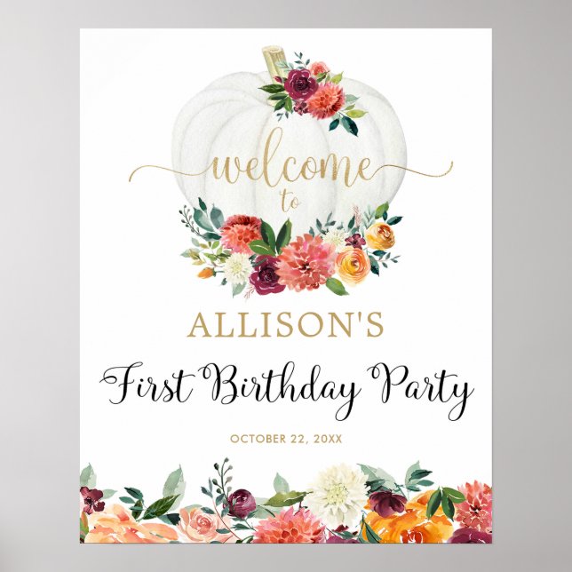 Elegant Fall Pumpkin Begrüßungszeichen zum ersten  Poster (Vorne)