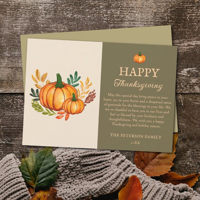 Elegant Fall Pumpkin Happy Thanksgiving Card Einladung (Vintage Watercolour Pumpkin Happy Thanksgiving Card)