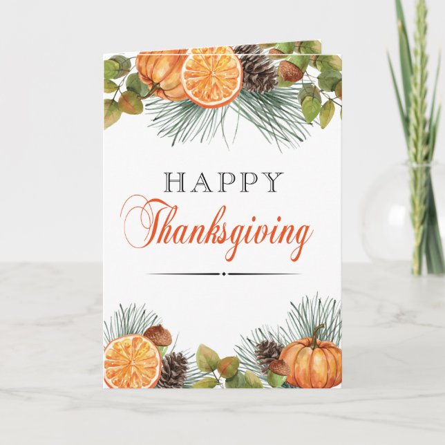Elegant Fall Pumpkin Happy Thanksgiving Holiday Karte (Vorderseite)