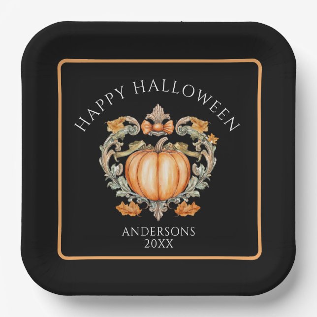 Elegant Fall Pumpkin Pappteller (Vorderseite)