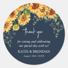 Elegant Fall Sunflower & Navy Hochzeit Vielen Dank Runder Aufkleber