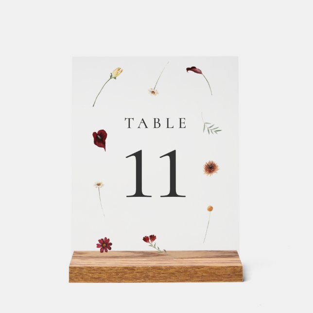 Elegant Fall Wildblume Hochzeit Tischnummer #10 Acrylschild (Vorderseite)