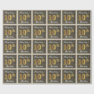 Elegant, Falsches Holz, Falsches Gold 10. Geburtst Geschenkpapier