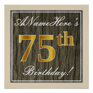 Elegant, Falsches Holz, Falsches Gold 75. Geburtst Poster