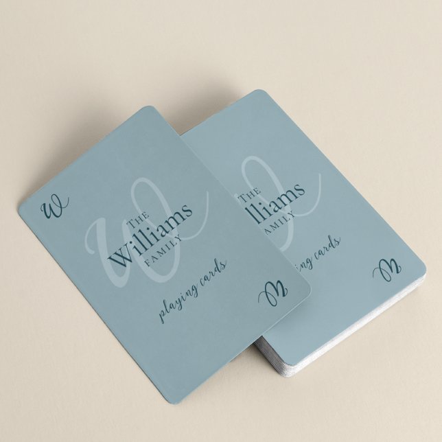 Elegant Family Monogram Dusty Blue Spielkarten (Von Creator hochgeladen)