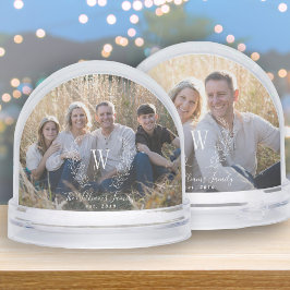 Elegant family photo monogram name personalized schneekugeln