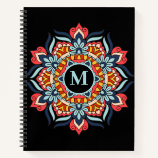 Elegant farbenfroh Mandala Blühe Monogram Notizbuch