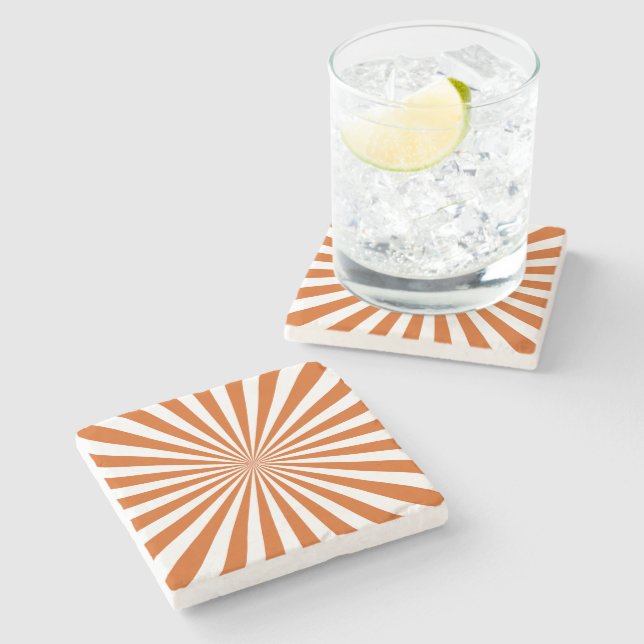 Elegant farbenfrohe, orange-braune Sonne geometris Steinuntersetzer (Seitenansicht)