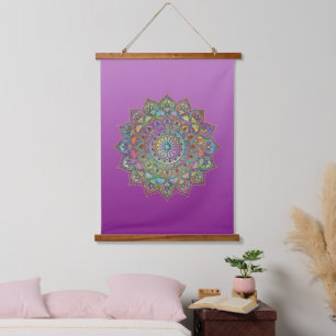 Elegant Farbige Mandala Indien Stil 1 Wandteppich Mit Holzrahmen