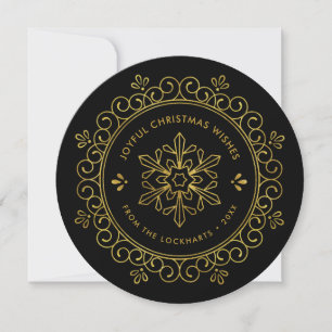 Elégant Faux Foil Frame Round Holiday Carte photo