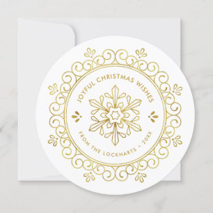 Elégant Faux Foil Frame Round Holiday Carte photo
