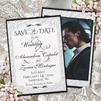 Elegant Faux geprägte, Foto - Weiß/Schwarz Save The Date