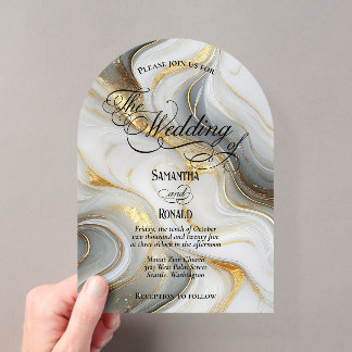 Elegant Faux Gold, Grey and White Marbled Wedding Acryleinladungen