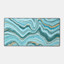 Elegant Faux Marble Blue Gold Schreibtischunterlage