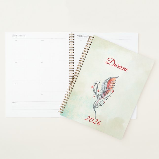 Elegant Feather Floral Watercolour  planner (Devant avec enveloppe)