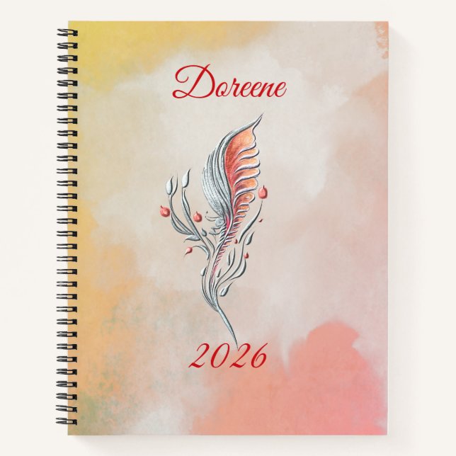 Elegant Feather Floral Watercolour Spiral Notebook Notizbuch (Vorderseite)