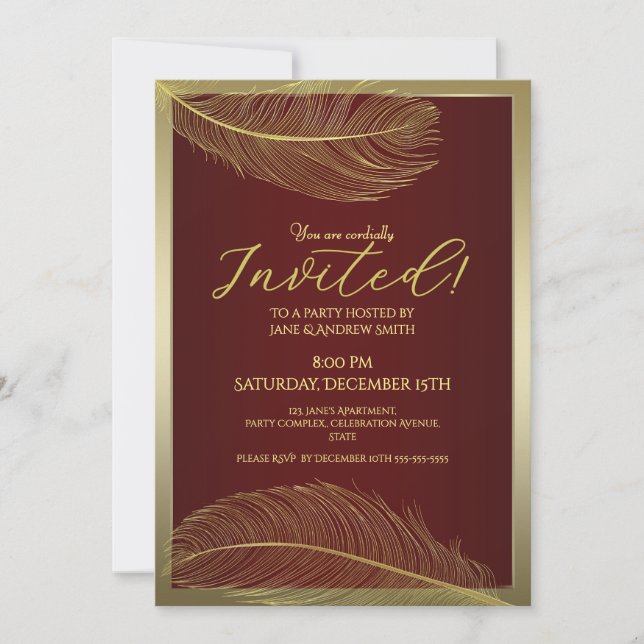 Elegant Feather Invitation Card Luxury Celebration Einladung (Vorderseite)