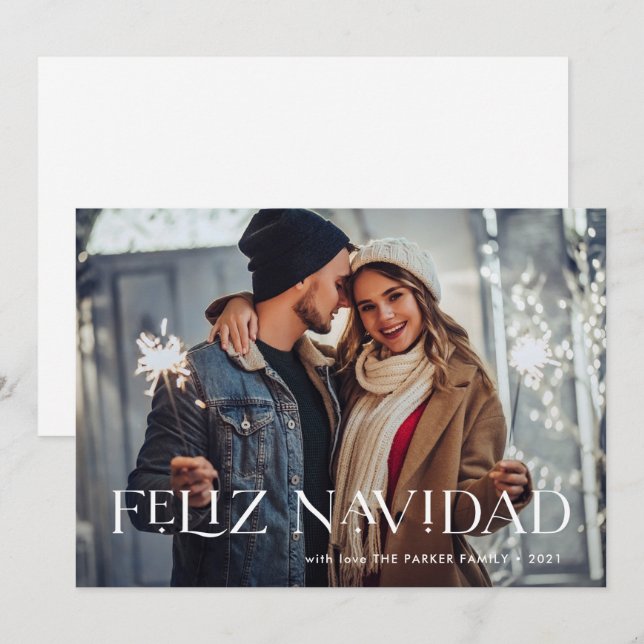 Elegant Feliz Navidad | Ein Foto Weihnachten (Vorne/Hinten)