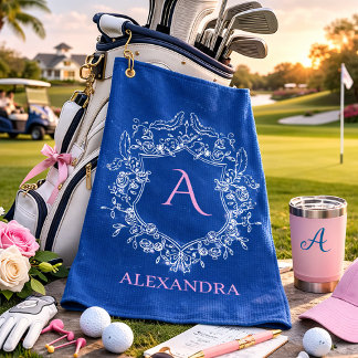 Elegant Feminine Preppy Classic Crest Monogram Golfhandtuch