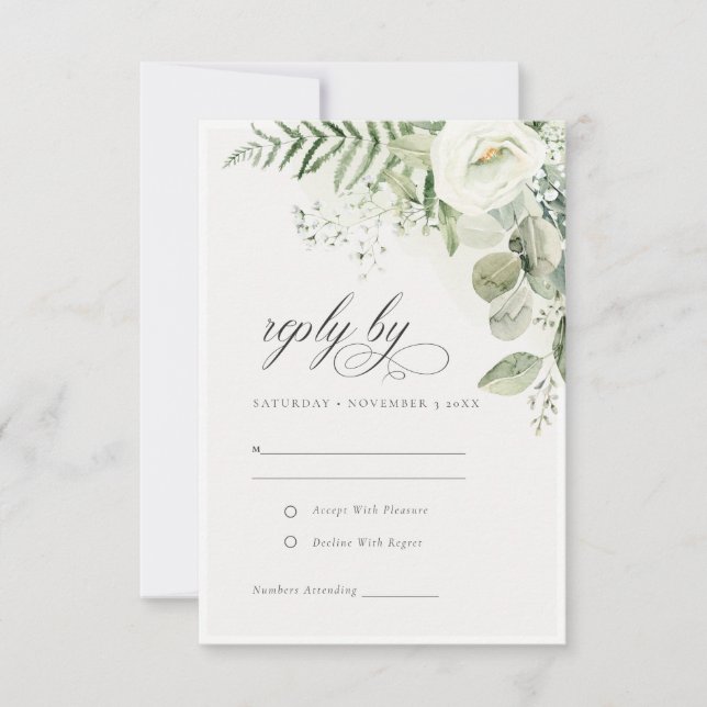 Elegant Fern Eukalyptus Greenerenerage Foliage Wed RSVP Karte (Vorderseite)
