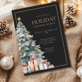 Elegant Festive Black Gold Holiday Dinner Party Einladung
