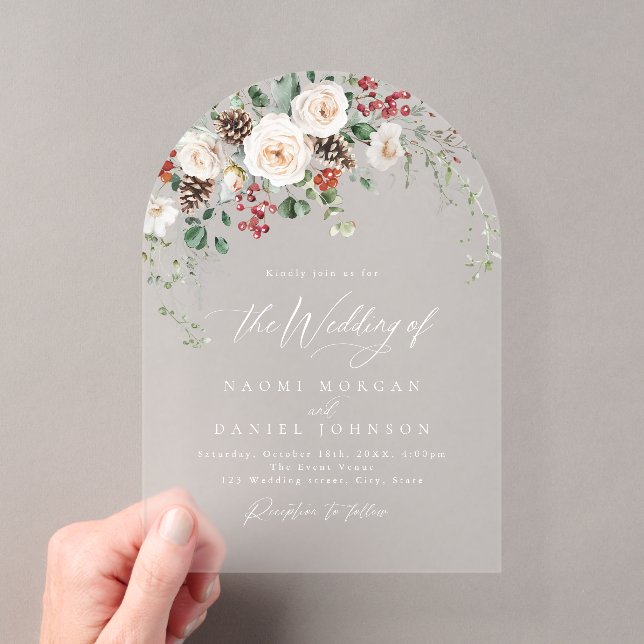 Elegant Festive Floral Holiday Winter Wedding Acryleinladungen (Insitu (Handheld))