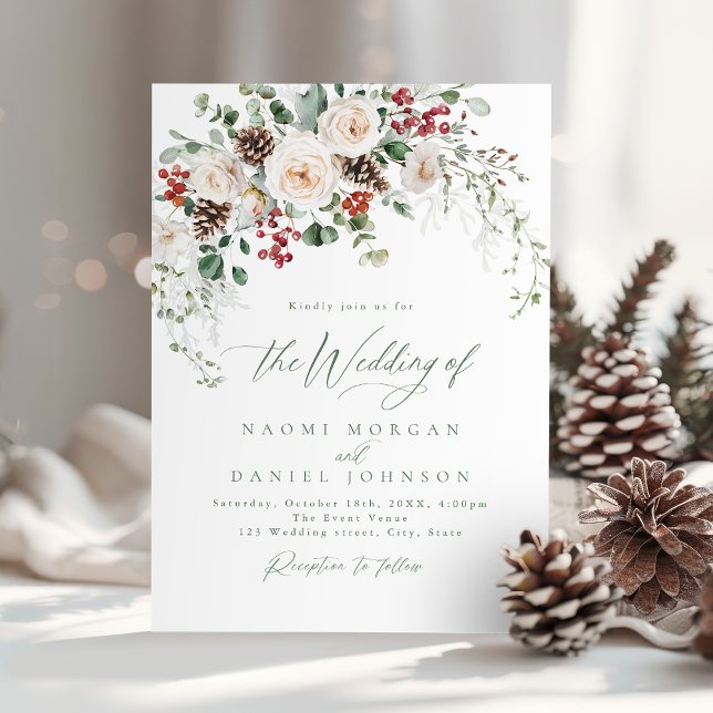 Elegant Festive Floral Holiday Winter Wedding Einladung (Elegant Festive Floral Holiday Winter Wedding Invitation)