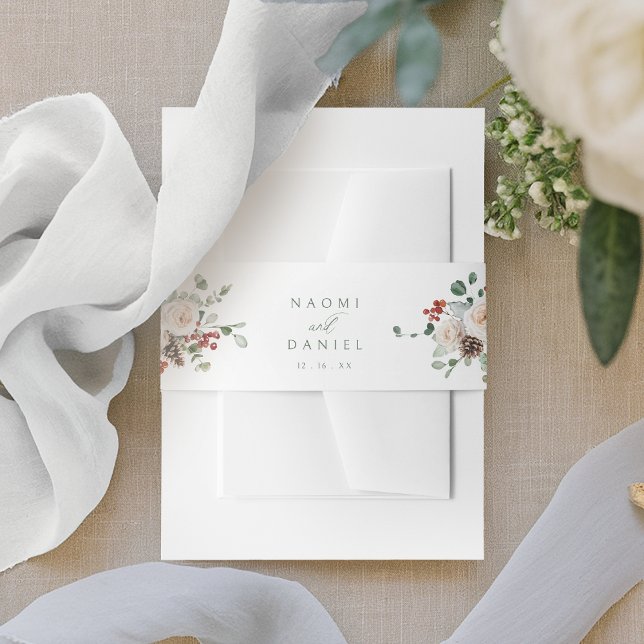 Elegant Festive Floral Holiday Winter Wedding  Einladungsbanderole (Elegant Festive Floral Holiday Winter Wedding Invitation Belly Band)