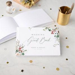 Elegant Festive Floral Holiday Winter Wedding Gästebuch