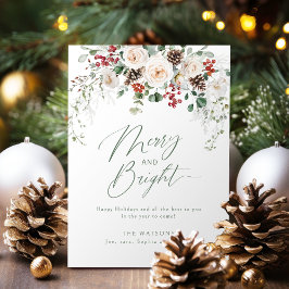 Elegant Festive Floral Merry And Bright Christmas Feiertagskarte