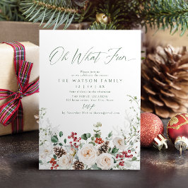 Elegant Festive Floral Oh What Fun Holiday Party Einladung
