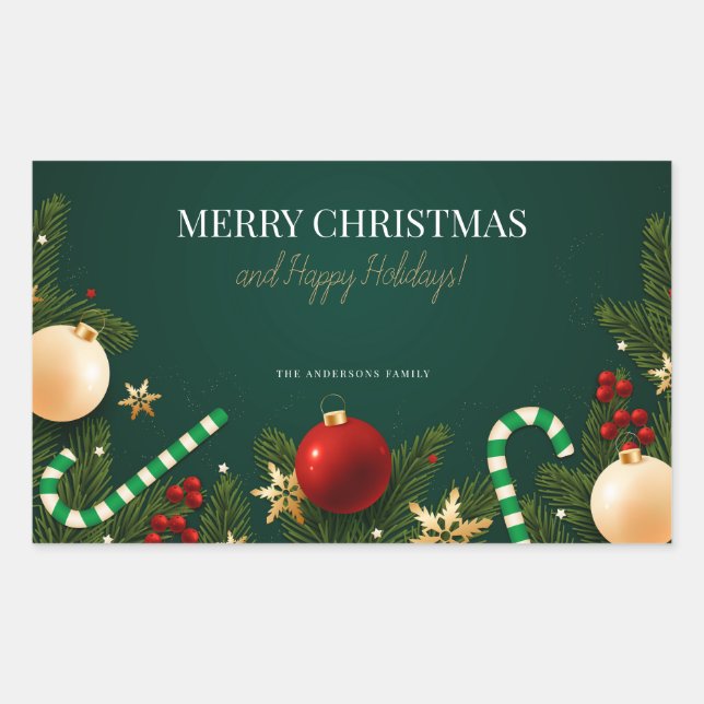Elegant Festive Green Christmas Rechteckiger Aufkleber (Vorderseite)