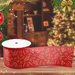 Elegant Festive Red Christmas Satinband<br><div class="desc">Dieses rote Weihnachtsband ist für festliche Geschenkdekoration konzipiert. Das Design zeichnet sich durch gelbe Äste und Mistelbeeren-Muster aus. Dieses Weihnachtsband in 3" Breite ist perfekt für Winterferien. Für 1, 5 in Band besuchen Sie bitte: https://www.zazzle.com/elegant_winter_holidays_red_christmas_ribbon-256840319424840160</div>